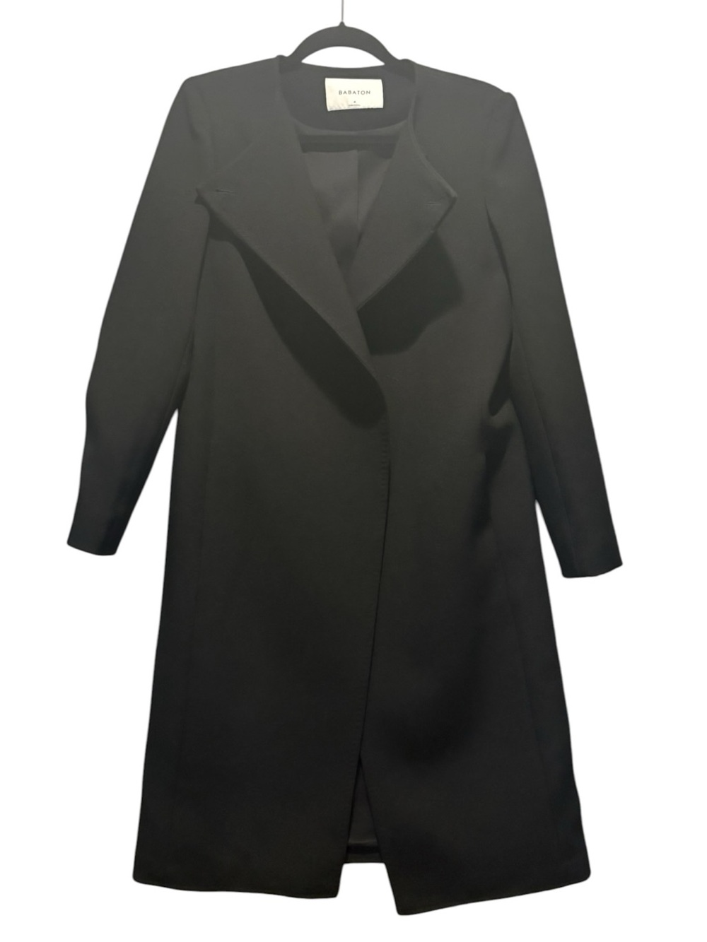 Aritzia Babaton - Collarless Long Sleeve Coat. Black. Size 4